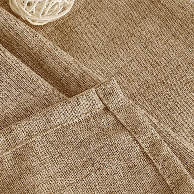 YoungsTex Burlap Linen Semi Sheer Curtains 72 Inch Length for Living Room, Semi Sheer Window Treatments Light Filtering with Rod Pocket Back Tab for Farmhouse Bedroom, Toffee, 2 Panel, 52 X 72 Inch