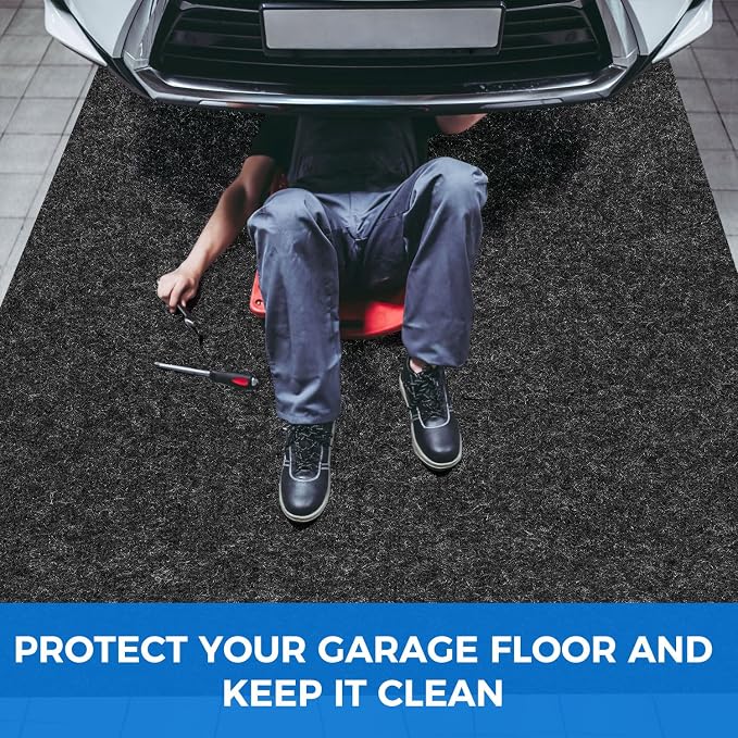 17'x7.45" Heavy Duty Garage Floor Mat with Adhesive Backing - Garage Floor mats for Under car， Garage Rugs and mats，Oil & Waterproof Non-Slip Protective Flooring for Under Cars