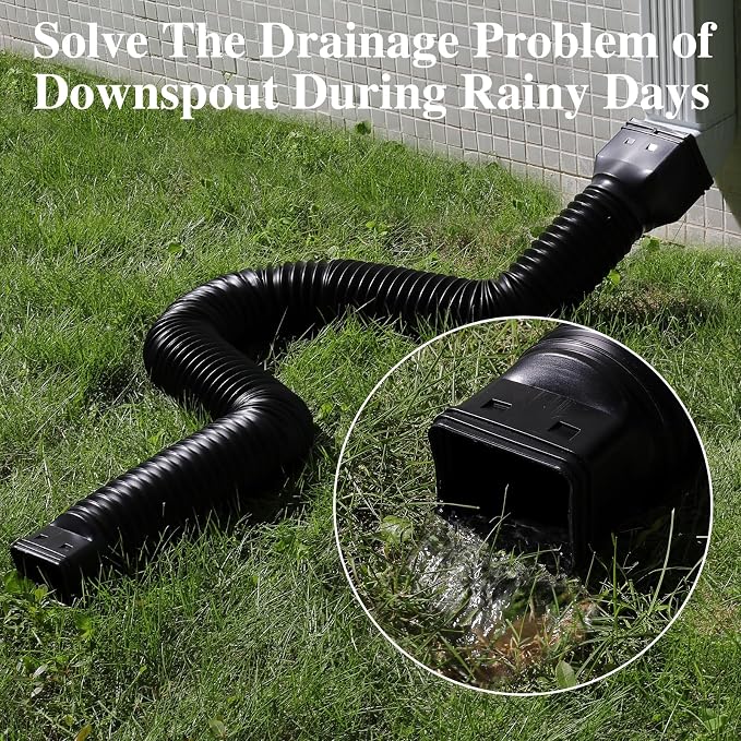 Gutterlix Flexible Gutter Downspout Extensions, Connectable Downspout Extender with 58"+ 67" Extendable Pipe, Thickened Down spout Drain Extension for Rainwater Drainage(2 Pack, Black)