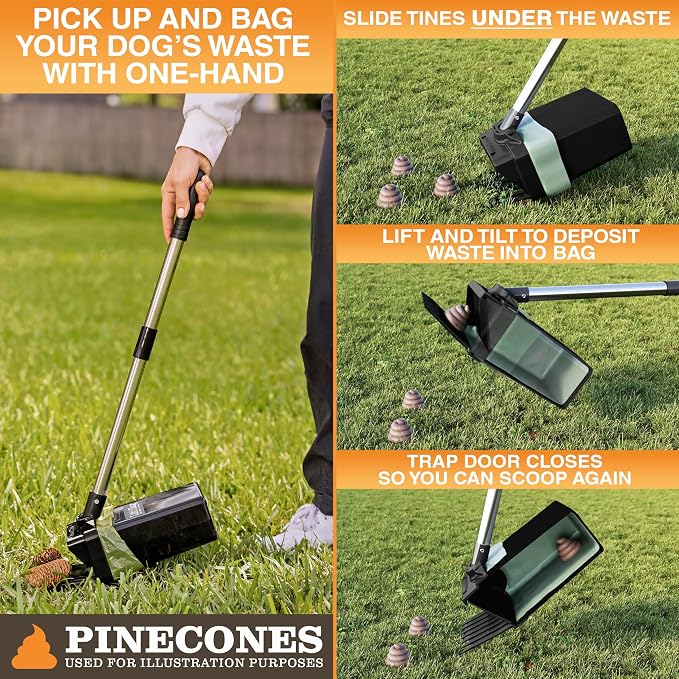 Neater Pet Brands Lift N’ Bag 2.0 Dog Pooper Scooper with Bag Attachment & 31" Pole for Small to Large Dogs, New Longer Pole, 195 Refill Bags, Heavy Duty Dog Poop Scooper for Yard, One-Hand Use