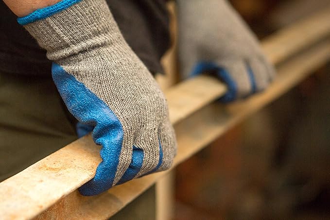 G & F Products - 3100-10 120 Pairs Large Rubber Latex Double Coated Work Gloves for Construction, gardening gloves, heavy duty Cotton Blend Blue