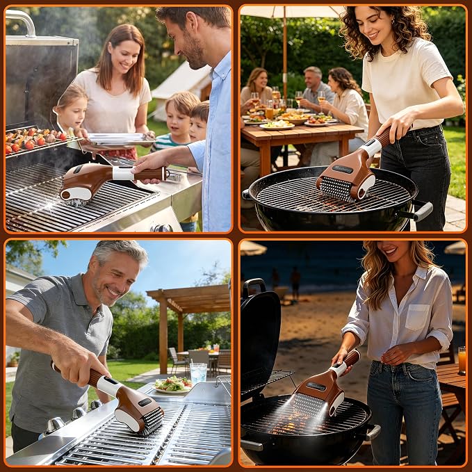 Misshappy Electric BBQ Grill Brush - 4000mAh Cordless BBQ Grill Cleaner 2 Speed - 800RPM Bristle Free Electric Grill Cleaner for Outdoor Grill Rechargeable with Scraper/LED Light/LED Display (Brown)
