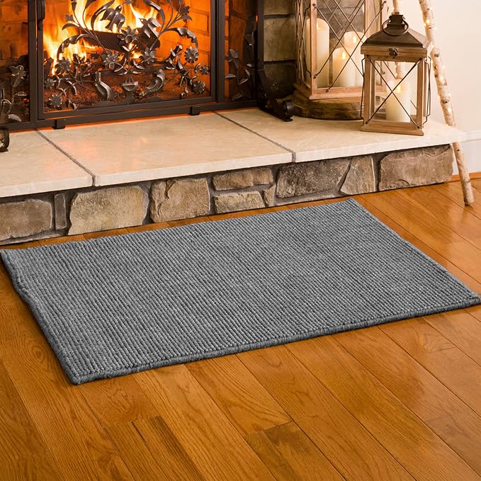 Plow & Hearth Dalton 2x3'6" Hearth Rug Fireproof | Ash | Wool Blend Fireplace Mat | Hearth Rugs for Fireplaces Fire Resistant | Protect Hardwood Floor and Carpet from Sparks and Embers Wood Stove