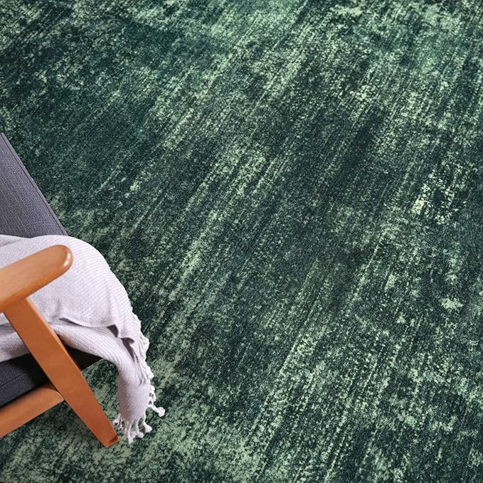 IOHOUZE Abstract Runner Rug 3x8 Ft Washable Runners for Hallways, Non Slip Kitchen Runner Printed Faux Wool Entryway Runner Indoor, Modern Abstract Floor Carpet for Hall Bedroom, Dark Green