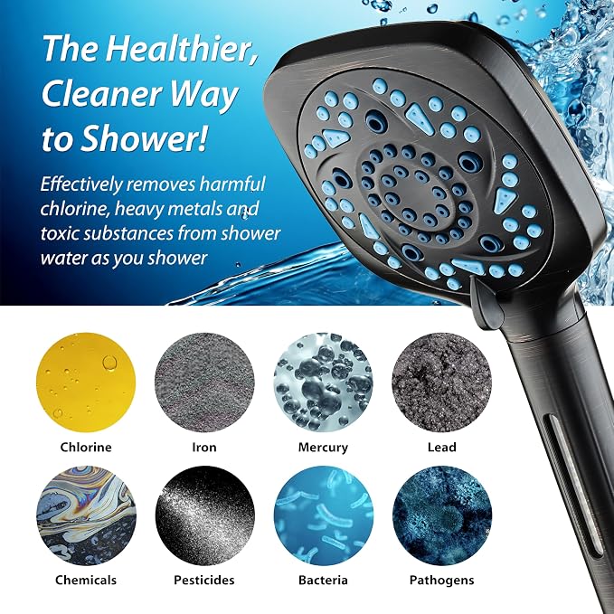 AquaCare High Pressure 10 Spray Mode Filtered Showerhead - Handheld Shower Head Filters Chlorine to Heal Dry Skin, Revive Hair - Dual Power Wash Cleans Tub, Tile, Pets - Hard Water Softener, ORB | Filters Chlorine & Toxins, Softens Hard Water for Healt...