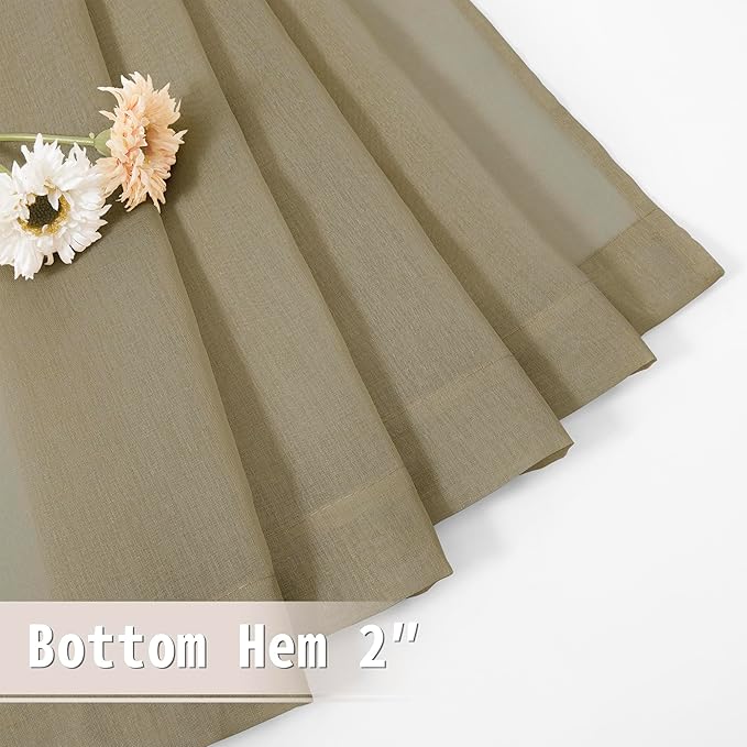 Tollpiz Small Sheer Door Curtain Closet Linen Textured Curtain Sheers Doorway Light Filtering Voile French Doors Rod Pocket Curtains Patio Glass Door, 25 x 40 inches Long, Taos Taupe, Set of 1 Panel