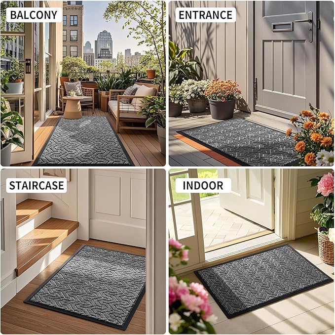 Yimobra Large Door Mat Outside Entrance 47x32, Waterproof Heavy Duty Outdoor Mats for Front Door, Non Slip Rubber Entry Mat for Garage Patio, Easy Clean, Mix Grey
