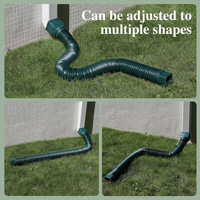 Gutterlix 1 Pack Flexible Gutter Downspout Extensions Extendable from 21" to 67", Downspout Extender Comes with Adapters, Thickened Down spout Drain Extension for Rainwater Drainage(Green)