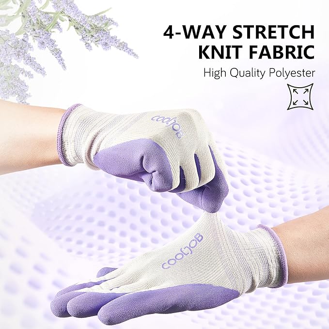 COOLJOB 2 Pairs Gardening Gloves for Women Ladies, Breathable Rubber Coated for Yard Garden, Outdoor Indoor Protective Work, Large, Lavender Purple & Apple Green