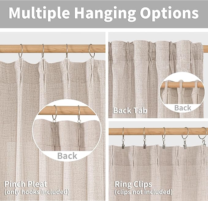 YoungsTex Natural Linen Curtains 63 Inch Length 2 Panels - Light Filtering Semi Sheer Window Drapes Textured Rustic with Pinch Pleated for Bedroom Living Room Office, 2 Panels, 40 X 63 Inch