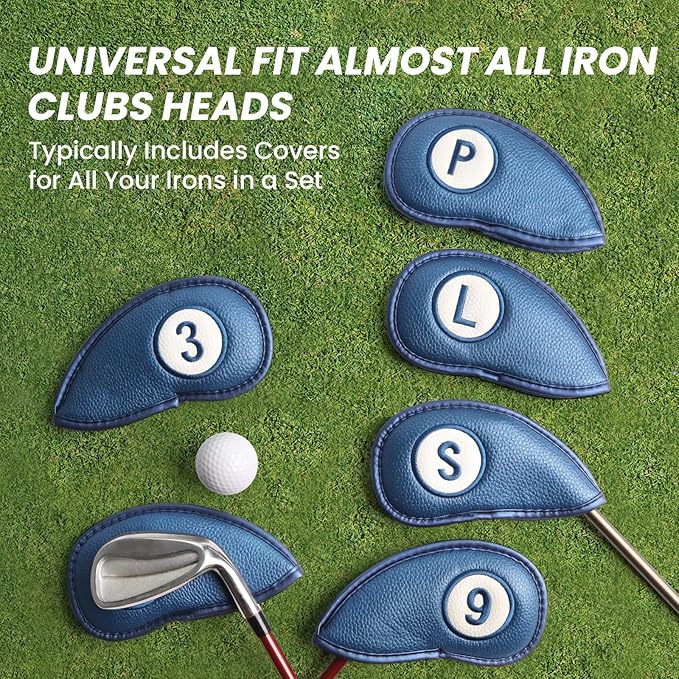 FINGER TEN Golf Club Covers for Irons Magnetic Value 11 Pack, Synthetic Leather Deluxe Head Cover Set Headcovers for Irons Fit Main Iron Clubs