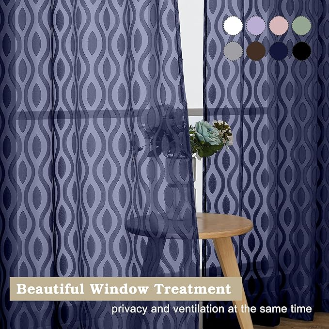 Aiyufeng Navy Blue Curtains 72 Inches Long 2 Panels Set, Elegant Light Filtering Transparent Curtain Draperies for Bedroom Living Room, Classic Clip Solid Wavy Line Door Curtains, 40" Wx72 L Inch