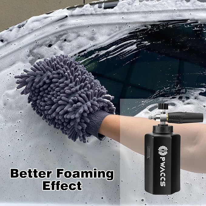 PWACCS Pressure Washer Foam Cannon Gun, Short Power Washer Wand, 1.5 Liter | Car Wash Kit Foam Cannon, 1/4" Quick Connector, Pressure Wash Handle, M22 Male Inlet, 4000 PSI