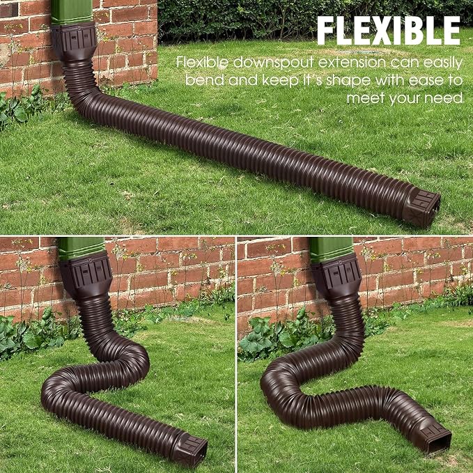 3 pack Flexible Rain Gutter Downspout Extensions,Drain Downspout Extender,Gutter Extension Flexible,Down Spout Drain Extension Pipes,Extendable from 21 to 60 Inches (3pcs brown)