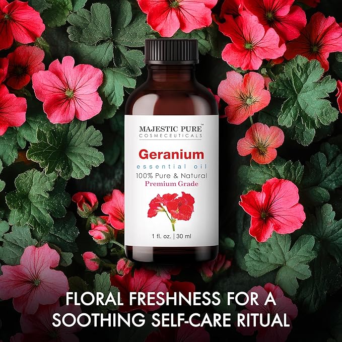 Majestic Pure Geranium Essential Oil for Diffuser - 1 Fl Oz | 100% Natural Essentials Oils Ideal for Relaxing Tense Mood, Eliminating Odor, Creating Peaceful Atmosphere for Sleep & Work