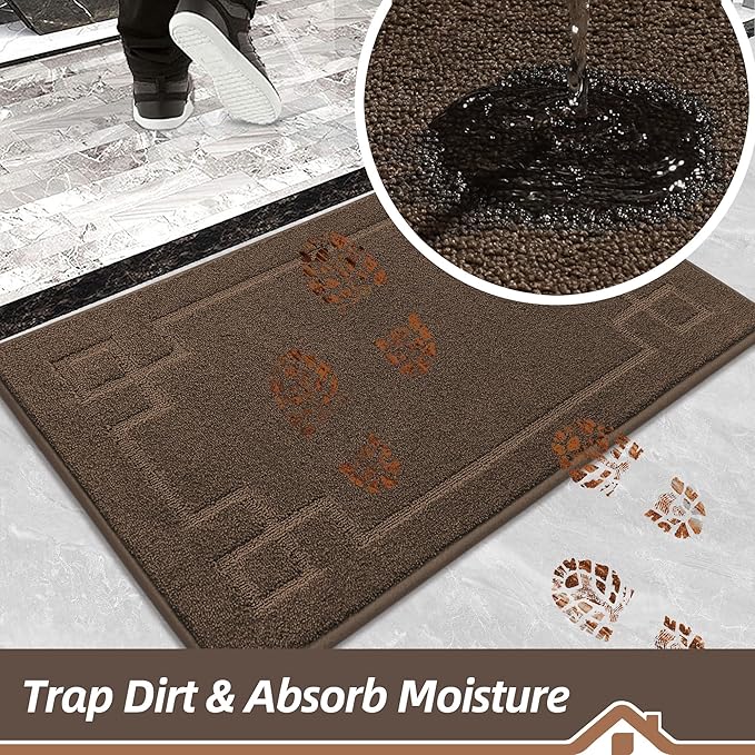 BEQHAUSE Door Mat 36" x 60", Non-Slip Door Mats Indoor Entryway Rugs Washable Low-Profile Absorbent and Stain Resist Floor Mats, Dog Door Mat for Front Back Door, Muddy Wet Shoes & Paws, Brown