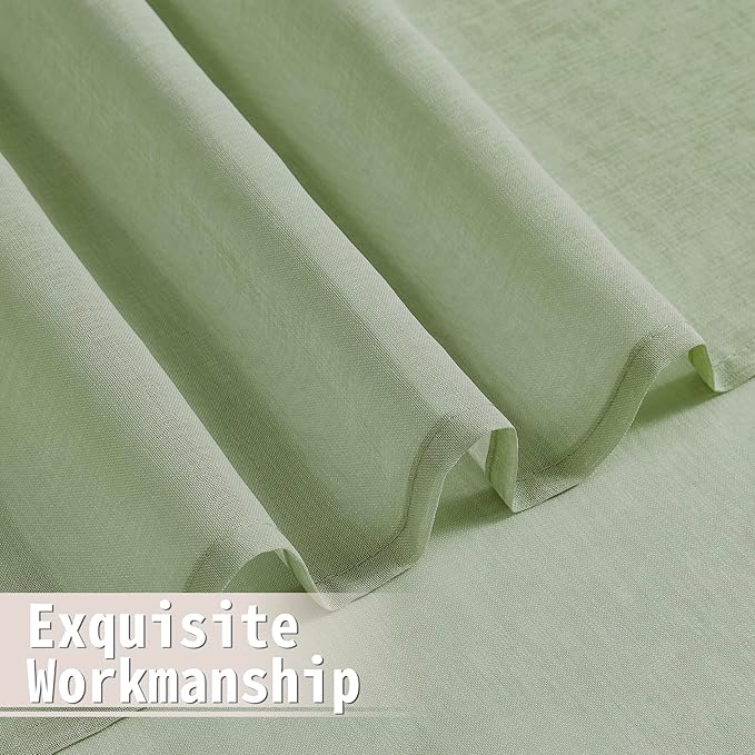 Tollpiz Sheer Door Curtains Closet Linen Textured Curtains Sheer Doorway Light Filtering Voile Rod French Door Pocket Curtain Patio Door, 25 x 72 inches Long, Sage Green, Set of 1 Panel