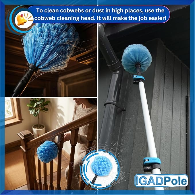 IGADPole 20 FT Water-Fed Cleaning Kit – Extendable Telescopic Pole with Soap-Dispenser, Brush & Cobweb Duster, Adjustable 5-20 FT Handle for Safe High Window, Gutter, Solar Panel & Exterior Cleaning