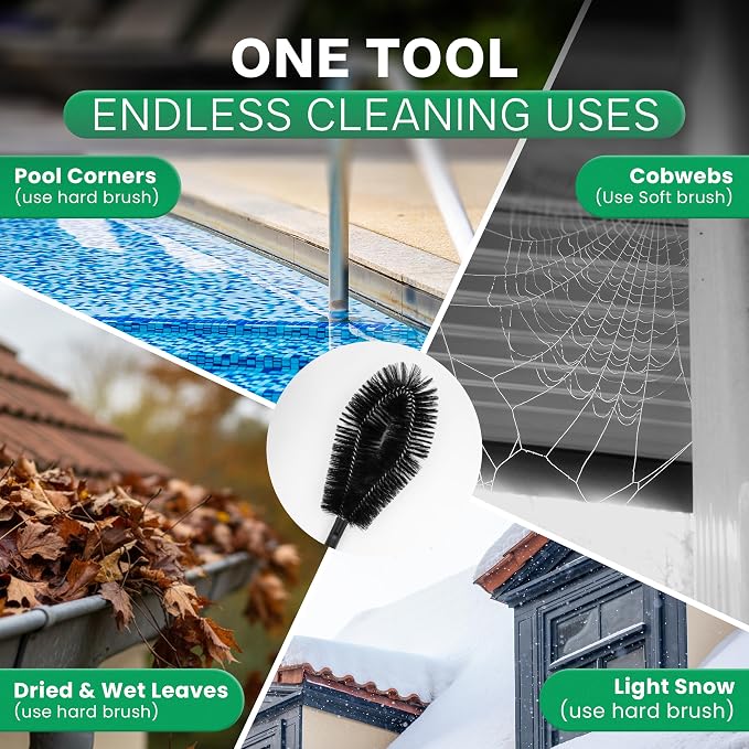 Premium 10.5 ft Gutter Cleaning Tools From The Ground Adjustable Gutter Cleaning with Pole No Ladder Needed Long Reach with Replaceable Brush Removal Leaves Trash From Roof Gutters