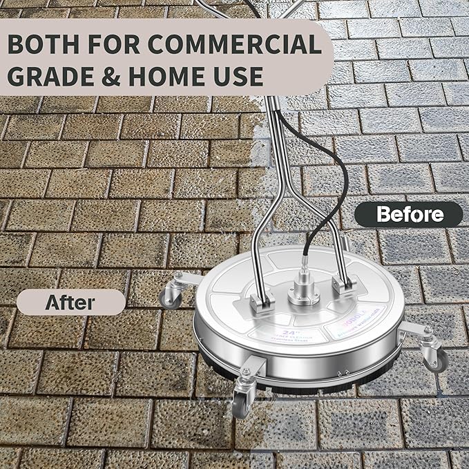 LidoDola 24'' Pressure Washer Surface Cleaner, Power Washer Accessory | Stainless Steel Body, Dual Handles, 4 Replacement Nozzles, Ideal for driveways, decks & patios—clean effortlessly