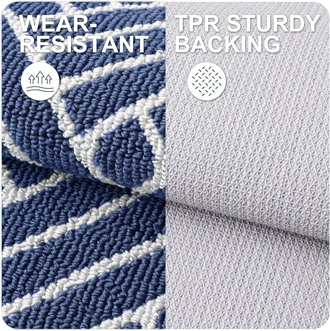 OLANLY Indoor Door Mat, 40x32 Inch, Dirt Resistant and Absorbent, Non-Slip Rubber Backing Floor Mats, Easy Clean Low-Profile Doormat for Entryway, Front Door, and Inside Entrance, Navy