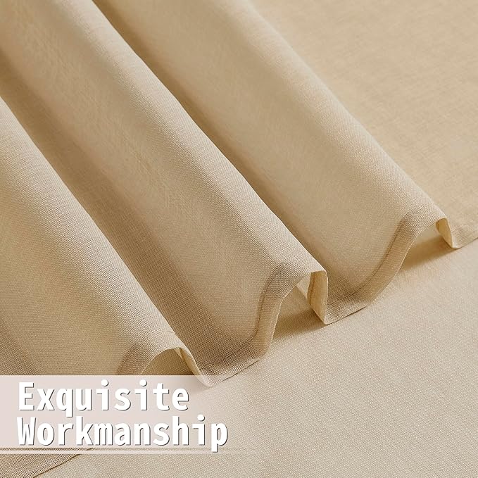 Tollpiz Short Sheer Door Curtains Closet Linen Textured Curtains Sheer Doorway Light Filtering Voile Patio Glass Door Rod Pocket Curtain French Door, 54 x 40 inches Long, Beige, Set of 1 Panel
