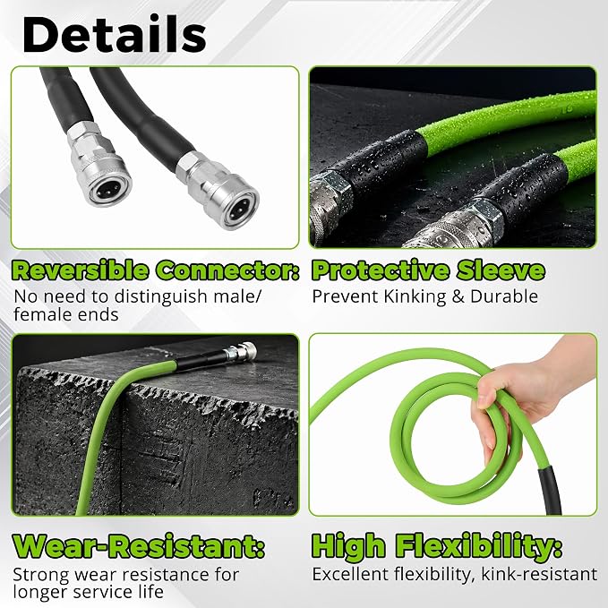 PWACCS Pressure Washer Hose 50 FT, 1/4" ID Steel Braided Kink Resistant Power Washer Hose with 3/8" Quick Connect Fittings - 4000 PSI High Pressure Washing Extension Hose