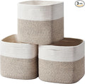 3 Pack Storage Cubes 11 Inch Cotton Rope Woven Baskets for Organizing Cube Bin Square Shelves Organizer,Classroom,Kids Toy Bins,Closet,Baby Nursery(Brown)
