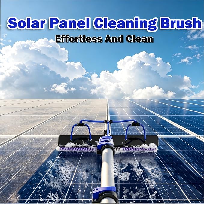 30FT Reach Solar Panel Cleaning Brush Kit with 5-24FT Telescoping Pole, 40FT Hose, 20" Water Fed Brush, Soap Dispenser, Cobweb Duster, Squeegee & High Ceiling Duster for Roof, RV, Gutter, Boat, Deck