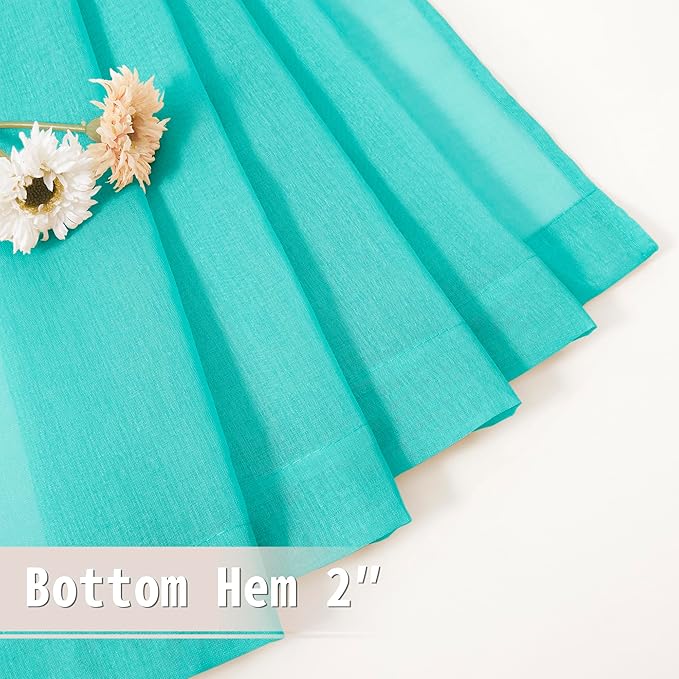 Tollpiz Sheer Door Curtains Closet Linen Textured Curtains Sheer Doorway Light Filtering Voile Rod French Door Pocket Curtain Patio Door, 25 x 72 inches Long, Aqua Blue, Set of 1 Panel
