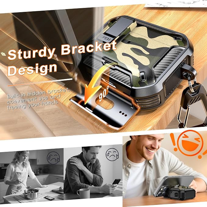 R-FUN for AirPods Pro 2 Case with Lock Magnetic Lid, Camo | Compatible with AirPods Pro 2nd Generation and AirPods Pro 1st Generation (2019) Case with Cleaner Kit & Carabiner, MagSafe