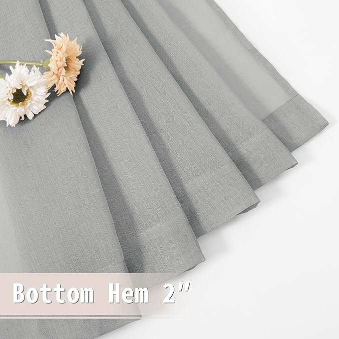 Tollpiz Sheer Door Curtains Closet Linen Textured Curtains Sheer Doorway Light Filtering Voile Rod French Door Pocket Curtain Patio Glass Door, 25 x 72 inches Long, Silver Grey, Set of 1 Panel