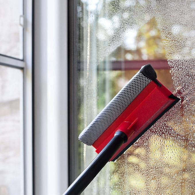 Window Squeegee for Car Windows, 2-in-1 Window Cleaner for Car Windshield, Gas Station, Shower, and Glass | Auto Squeegee with 17.5" Handle, 8" Soft Rubber Blade & Highly Absorbent Sponge