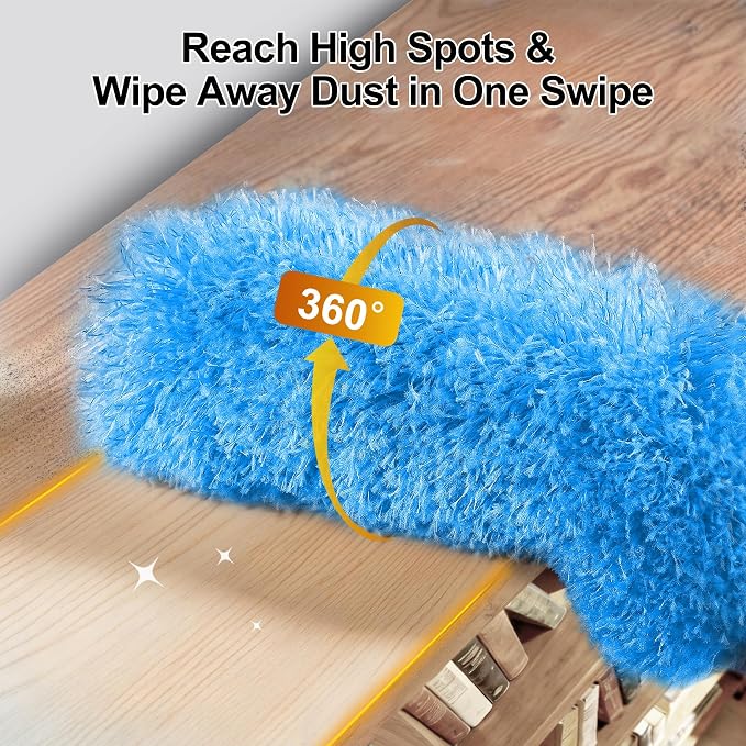 Tiumso 5-in-1 Microfiber Duster Kit with 100” Extension Pole – Reinforced Stainless Steel Telescopic Handle for High Ceiling Fans, Cobwebs & Vents – Multi-Head Dusters for Cleaning with Anti-Spin Pole