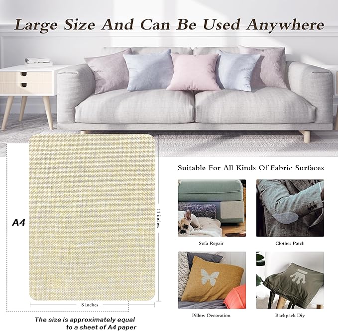Coarse Linen Repair Patches, Self-Adhesive Linen Fabric Patches, 8X11 inch Extra Size, Multi Color, Can be Used for Linen Sofa Repair and Linen Clothes Repair(8" x 11",Beige 1.0)