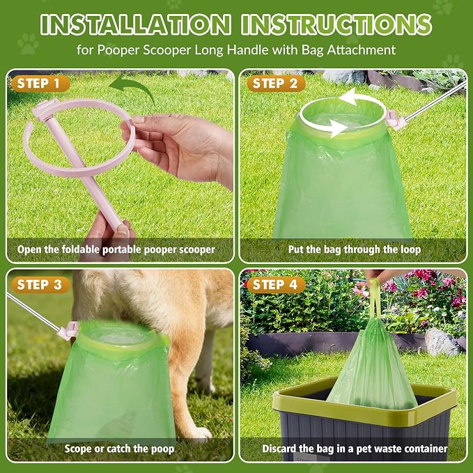 Dog Pooper Scooper, 43" Extendable Pooper Scooper Long Handle with 120 Bags | Portable Poop Scoop for Small Medium Large Dogs, No Touch, Stainless Steel, Lightweight, Foldable, Suit Yard,Wild, City, Park