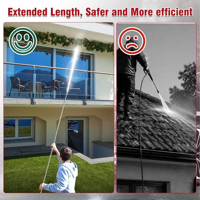 120" Pressure Washer Extension Wand with 5 Nozzle Tips, 4000 PSI | 1/4" Quick Connect, 30/90/120° Curved Rods, Power Washer Extension Pole Kit for Gutters, Eaves, and Vehicle Underside