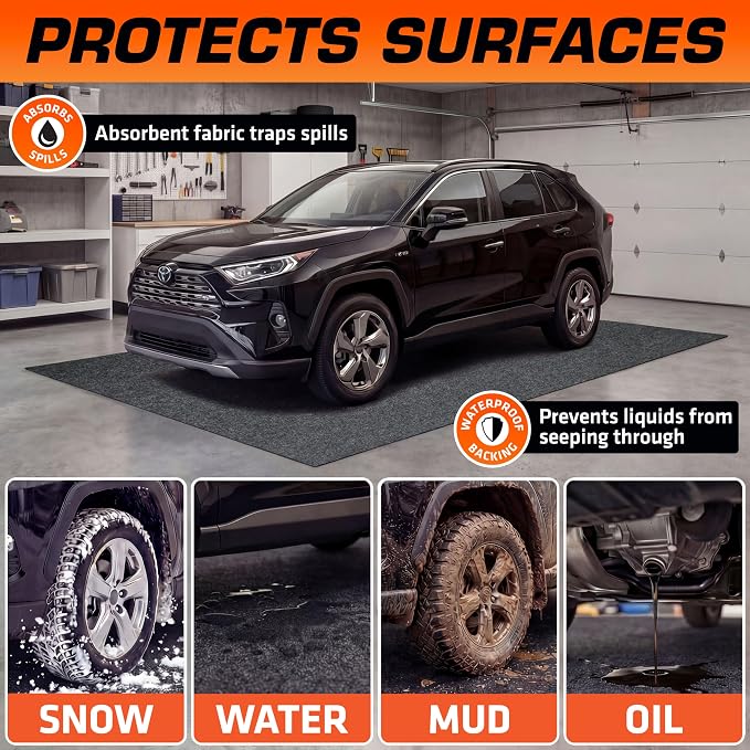 Armor All Garage Floor Mat (20' x 7'4"), Waterproof Garage Flooring, Absorbent, Premium Oil Spill Resistant Garage Pad, Durable, Protects Surfaces (Includes Double Sided Tape) (USA Made)