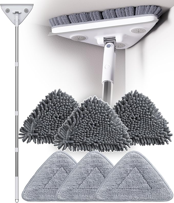 Wall Cleaner Mop with Long Handle, Dust Mop with 6 Reusable Pads | 3-in-1 Wall Duster with Extension pole, 58in Long Handle for Wall/Ceiling/Baseboard/Floors
