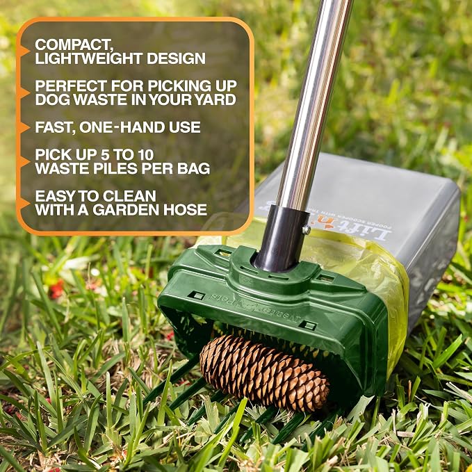 Neater Pet Brands Lift N’ Bag 2.0 Dog Pooper Scooper with Bag Attachment & 22" Pole for Small to Large Dogs, New & Improved Design, 195 Refill Bags, Heavy Duty Dog Poop Scooper for Yard, One-Hand Use