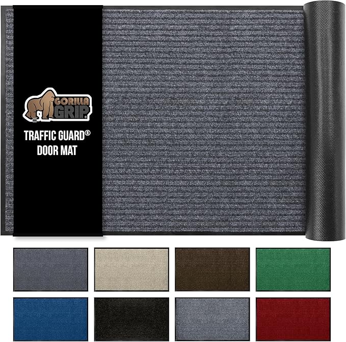 GORILLA GRIP Traffic Guard Door Mat, 70x24, Heavy Duty Welcome Mats, Commercial Office Space Doormat, Waterproof, Fade Resistant, Strong Rubber Backing, Low Profile, Shoe and Boot Scraper, Gray