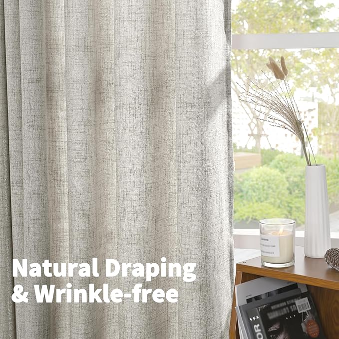 YoungsTex Dark Grey Linen Curtains 63 Inch Length for Living Room, Light Filtering Semi Sheer Drapes Back Tab Rod Pocket for Bedroom Office Lightweight Window Treatments, 42 X 63 Inch, 2 Panels