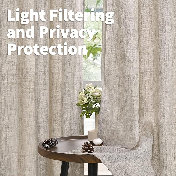 YoungsTex Natural Linen Semi Sheer Curtains 72 Inch Length 2 Panels for Living Room, Light Filtering Drapes Textured with Rod Pocket Back Tab for Bedroom Country Farmhouse, 42 X 72 Inch