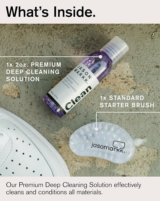Jason Markk Starter Kit, Shoe Cleaner, 2-Piece Set, Deep Cleaning Solution & Durables Brush, Sneaker Care, Ideal for Footwear, Safe for Midsoles, Full-Grain Leather, Rubber, Plastic, and More, 2oz