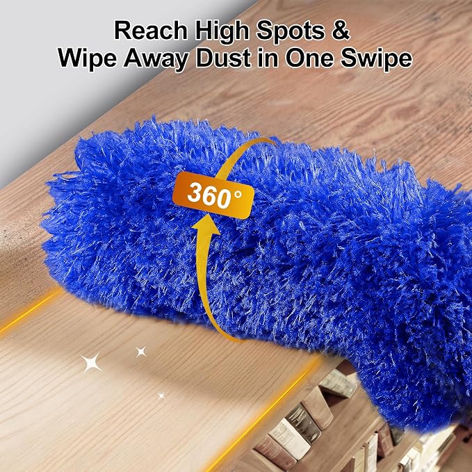 Tiumso Ceiling Fan Cleaner Dusters for Cleaning 6-in-1 Kit, Cobweb Duster with Extension Pole, 100 Inches High Ceiling Fan Blade Cleaners with 5 Reuseable Dusting Heads for Windows and Blinds- Blue