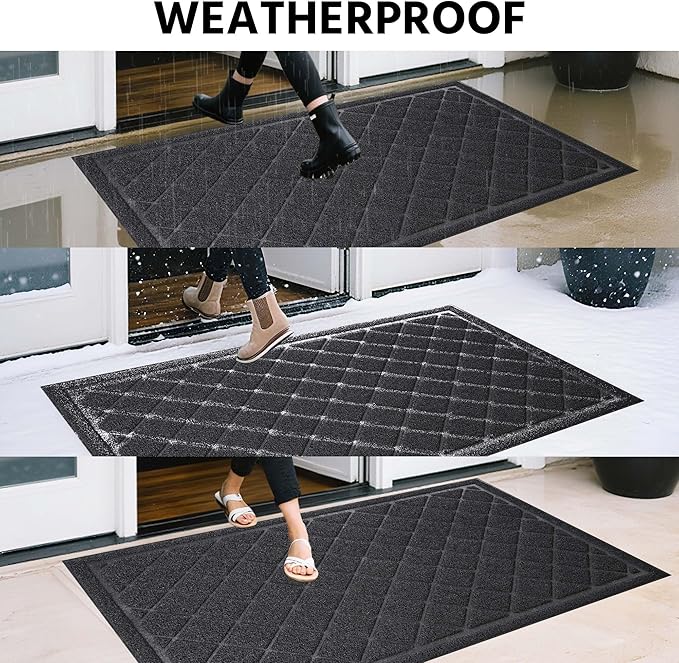 Front Door Mat Outside Entrance, 24" x 60" Heavy Duty All-Season All-Weather Waterproof Doormat Trap Dirt and Moisture Easy Clean Low Profile Patio Porch Entryway Mat