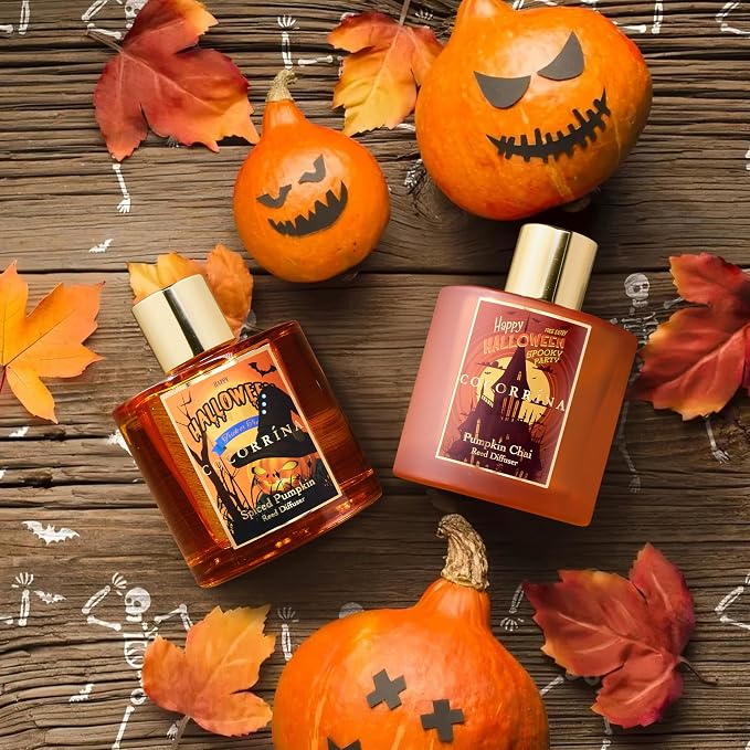 Reed Diffuser - Pumpkin Chai 6.7 fl oz Scented Diffuser with 8 Sticks Home Fragrance Bathroom Shelf Decor (Halloween Collection)