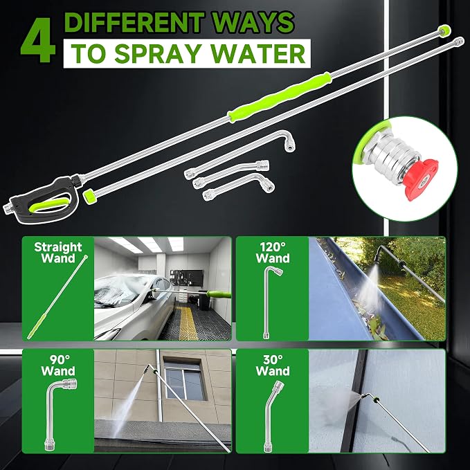 RIDGE WASHER Pressure Washer Extension Wand 120 Inch, Stainless Steel | 30°/90°/120° Curved Rod, Gutter Cleaner Attachment with 5 Nozzles, 4000 PSI