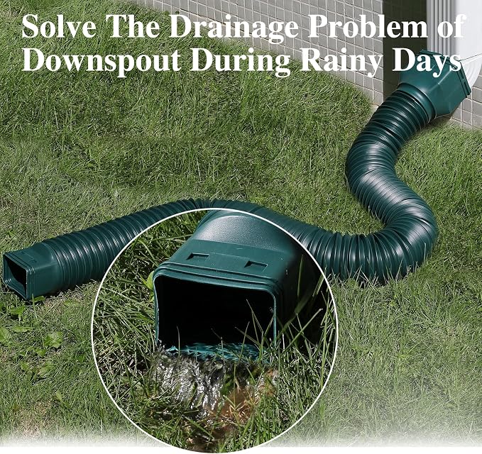 Gutterlix 3 Pack Flexible Gutter Downspout Extensions Extendable from 21" to 67", Downspout Extender Comes with Adapters, Thickened Down spout Drain Extension for Rainwater Drainage(Green)