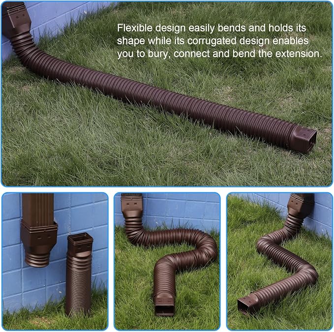 plusgutter 16.5ft Long Gutter Downspout Extensions Flexible, 4" Diameter Drain Downspout Extender, Down Spout Drain Extender for Rainwater Drainage, Extendable from 3.4ft to 16.5ft(1Pack Brown)